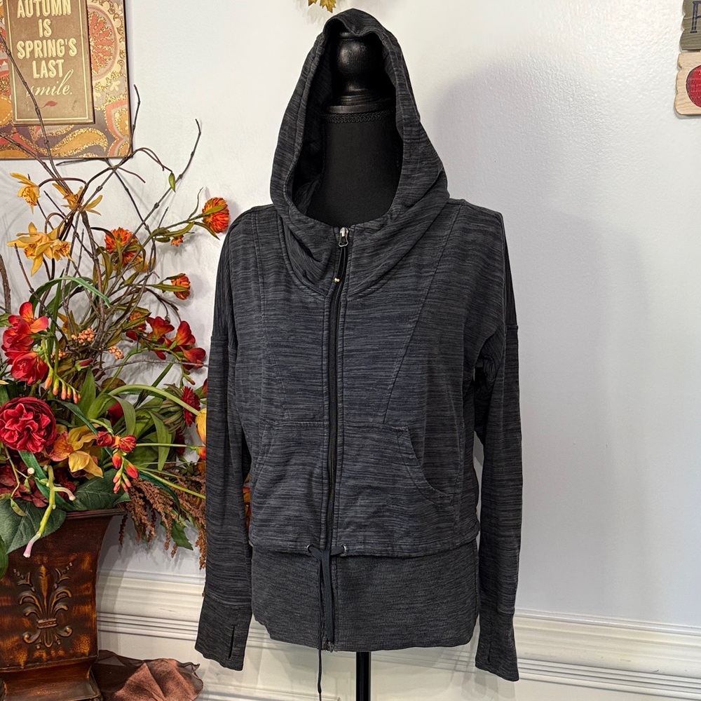 Athleta Heathered Grey Full Zip Layered Pocket Layered Hoodie Jacket M
